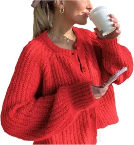 Esmeling Womens Long Sleeve Crewneck Sweater Cardigans Fall Casual Solid Chunky Knit Coat