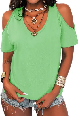 Eurivicy Women's Summer Cold Shoulder T-Shirt Casual Short Sleeve V Neck Blouse Top