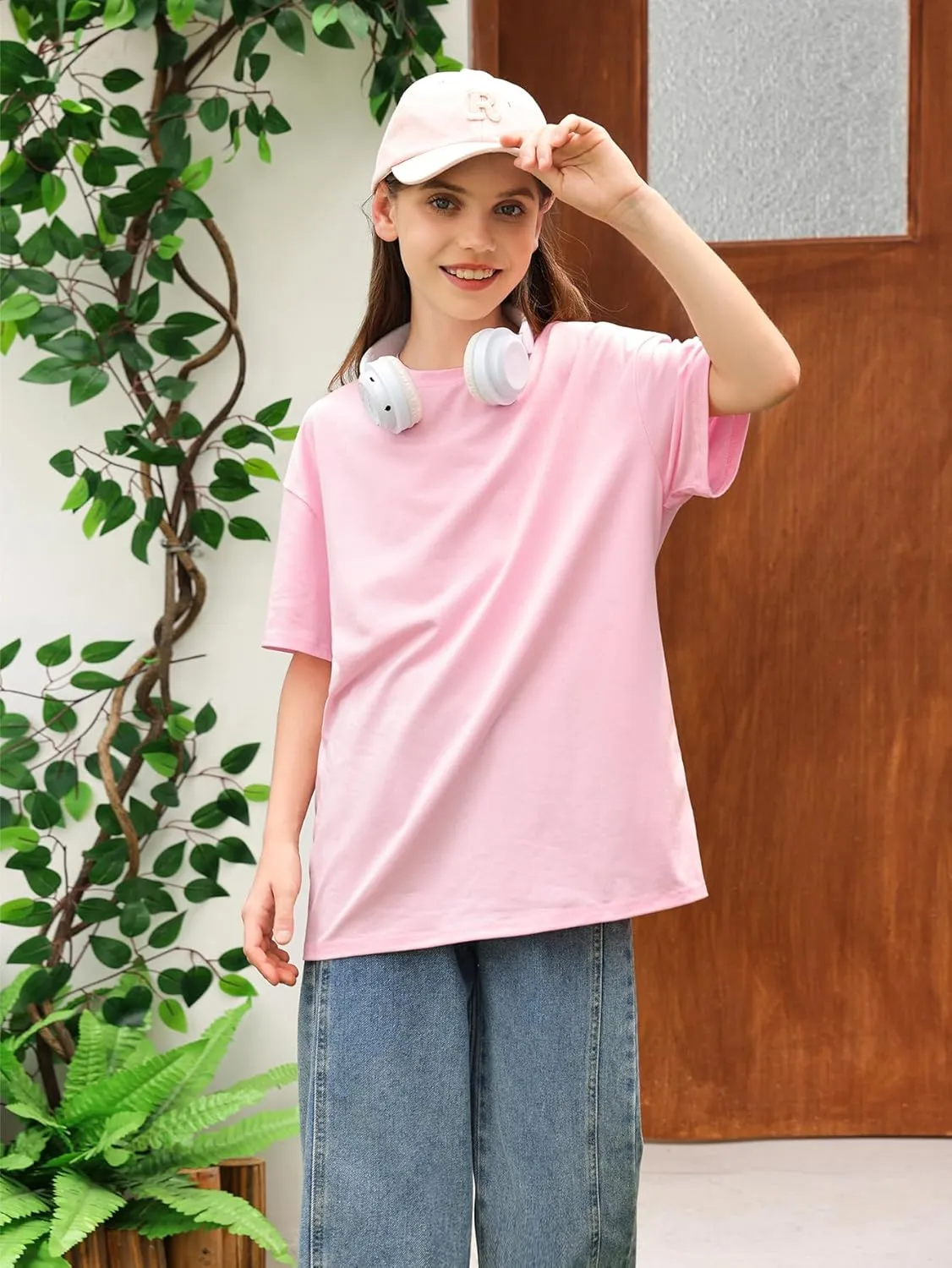 Floerns Girls Floral Print Drop Shoulder Tee Half Sleeve Casual T Shirt
