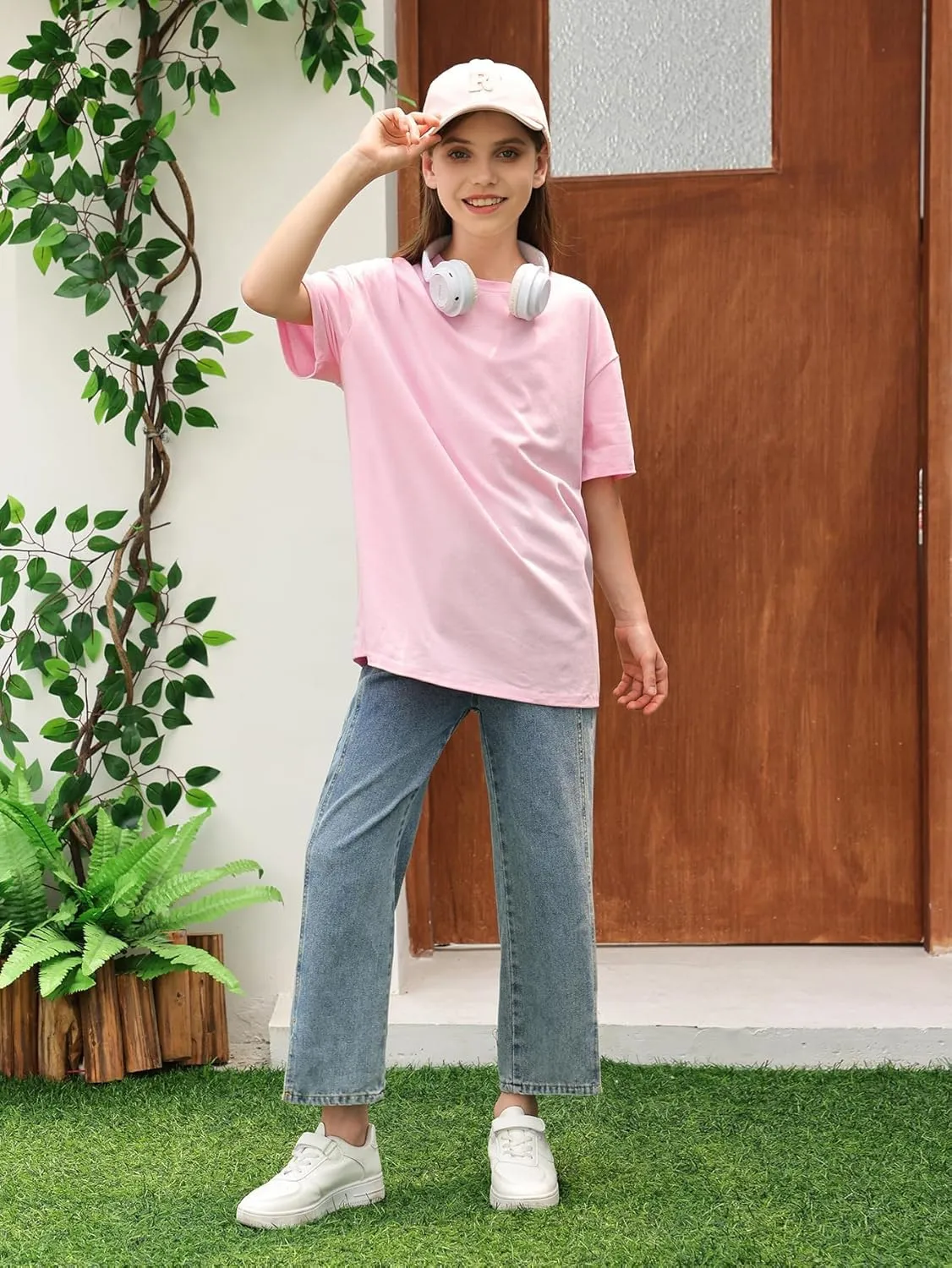 Floerns Girls Floral Print Drop Shoulder Tee Half Sleeve Casual T Shirt