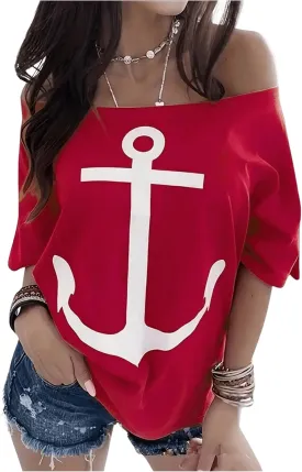 Floerns Women's Off Shoulder Loose Graphic Half Sleeve Drop Shoulder Y2k Tee Shirt