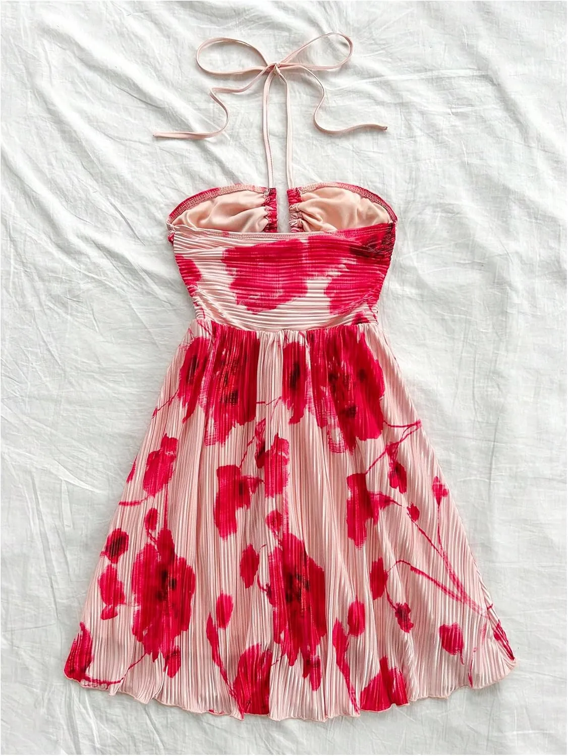 Floerns Women's Tie Dye Sleeveless Halter Dress Milkmaid Flare Hem Boho Dress