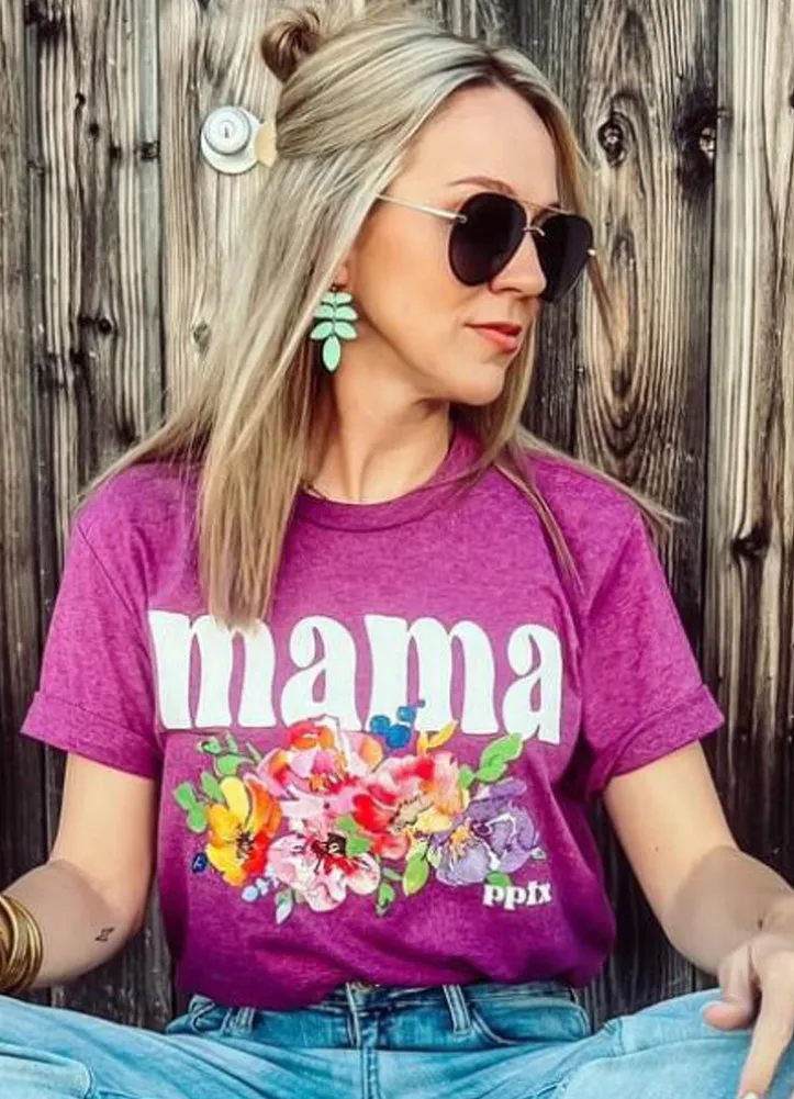 Floral Mama Watercolor Tee in Raspberry by Prickly Pear TX
