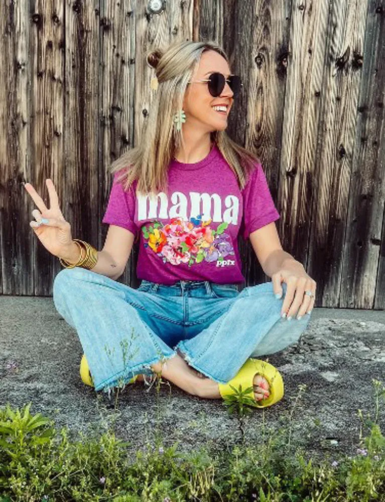 Floral Mama Watercolor Tee in Raspberry by Prickly Pear TX