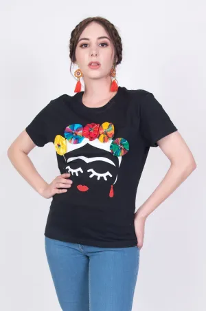 Frida Serape Black Embellished T-Shirt