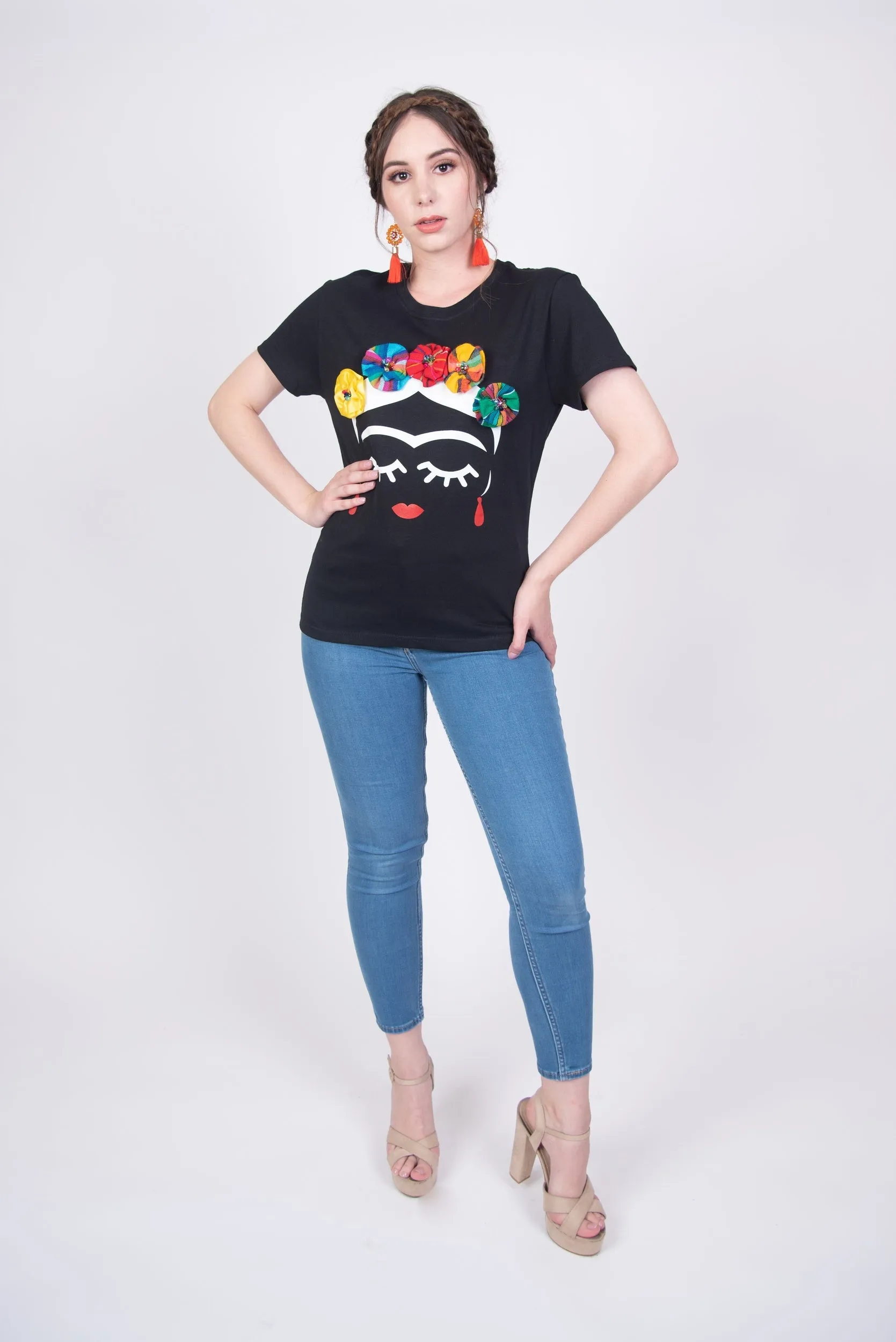 Frida Serape Black Embellished T-Shirt