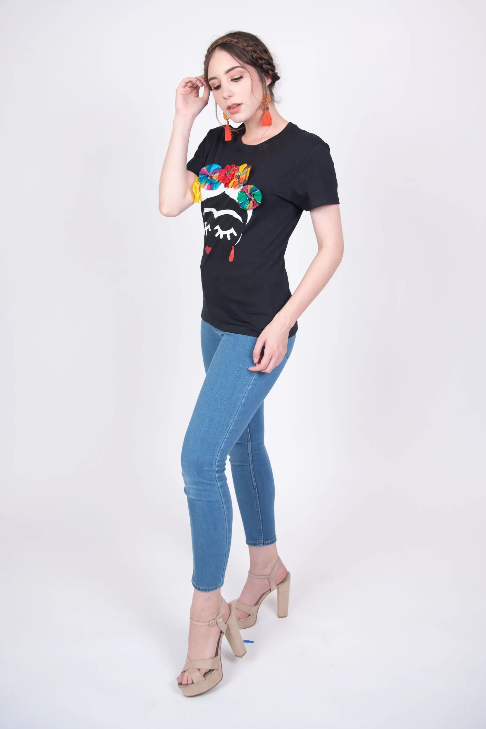 Frida Serape Black Embellished T-Shirt