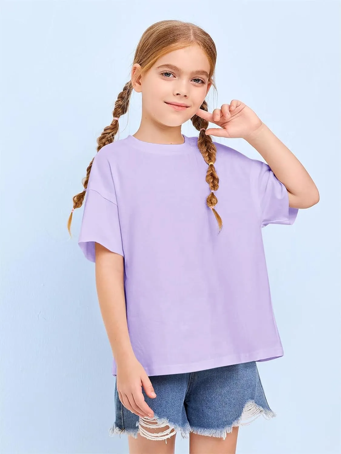 Girls Fashion Raw Hem Oversized T Shirts Summer Short Sleeve Tops Tees Shirt 5-14 Years