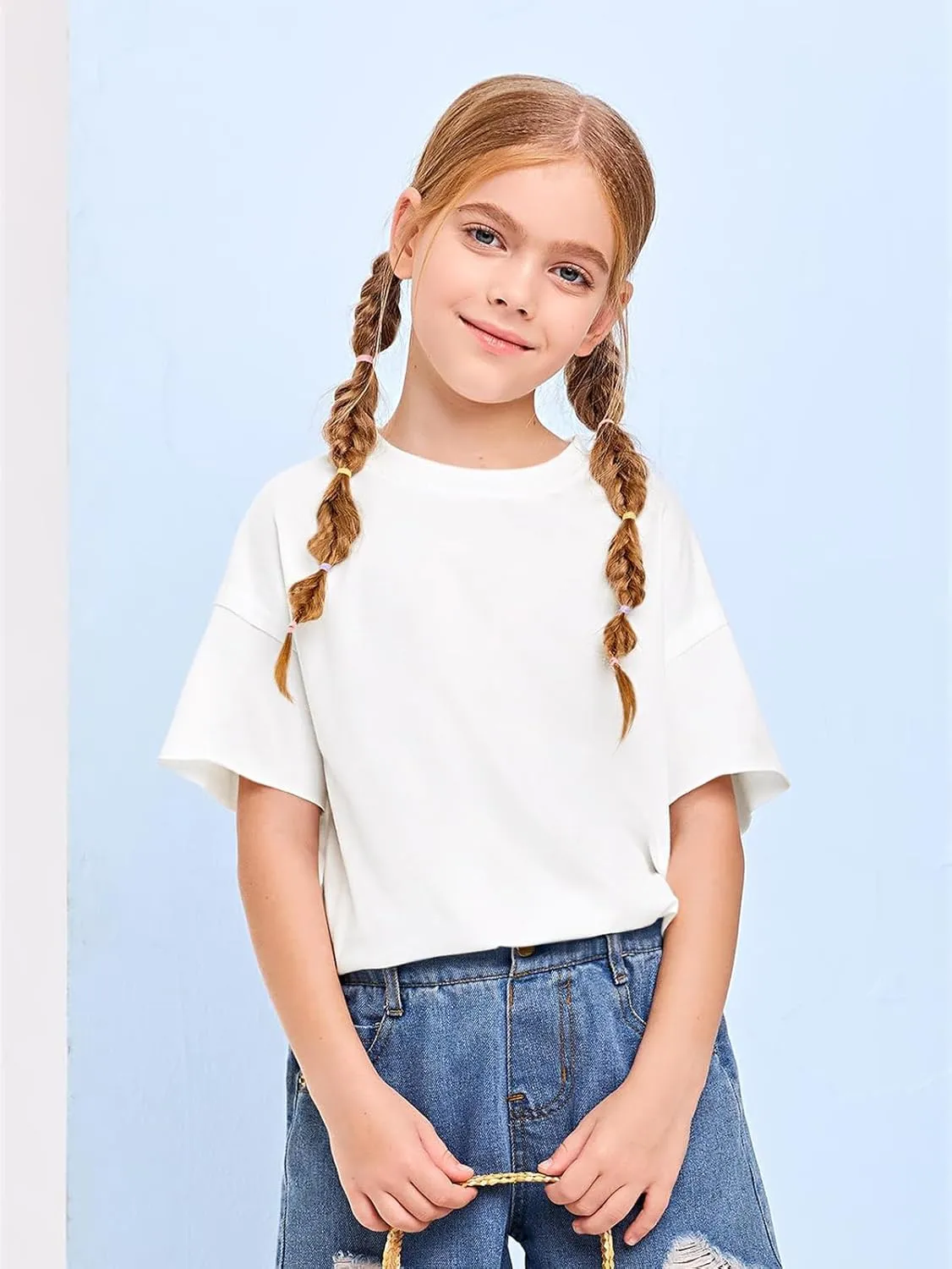 Girls Fashion Raw Hem Oversized T Shirts Summer Short Sleeve Tops Tees Shirt 5-14 Years
