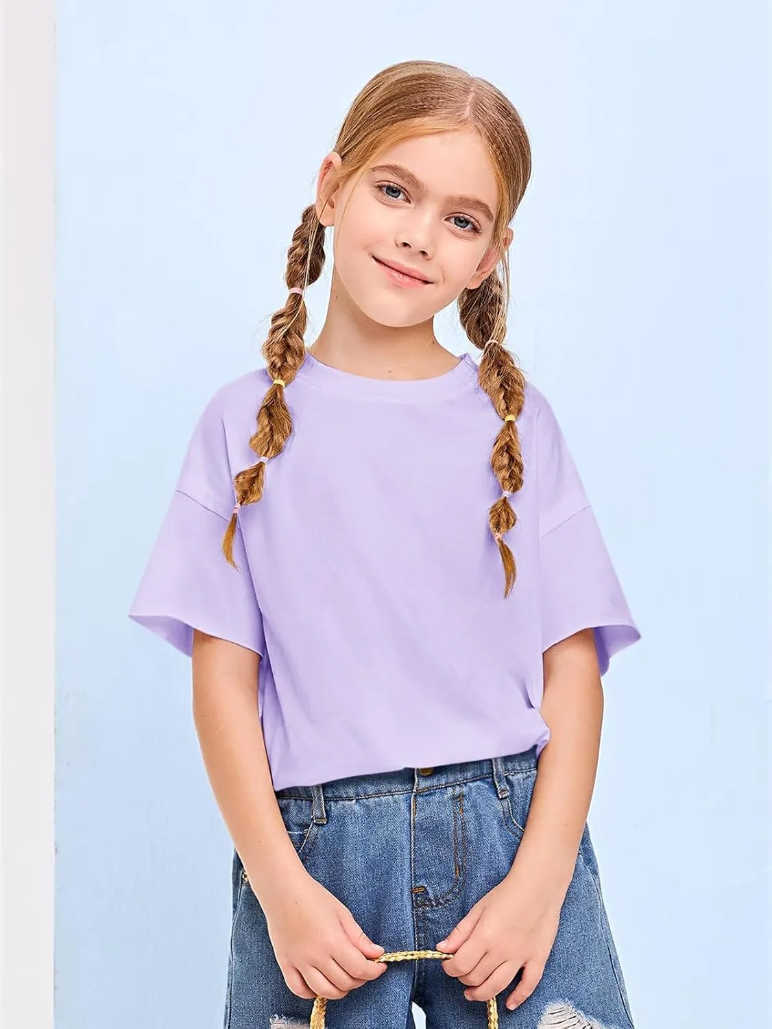Girls Fashion Raw Hem Oversized T Shirts Summer Short Sleeve Tops Tees Shirt 5-14 Years