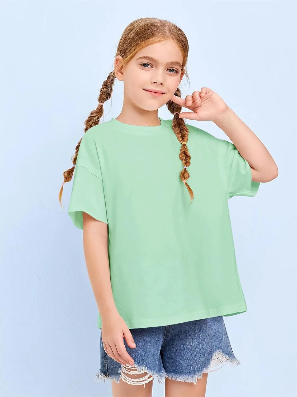 Girls Fashion Raw Hem Oversized T Shirts Summer Short Sleeve Tops Tees Shirt 5-14 Years