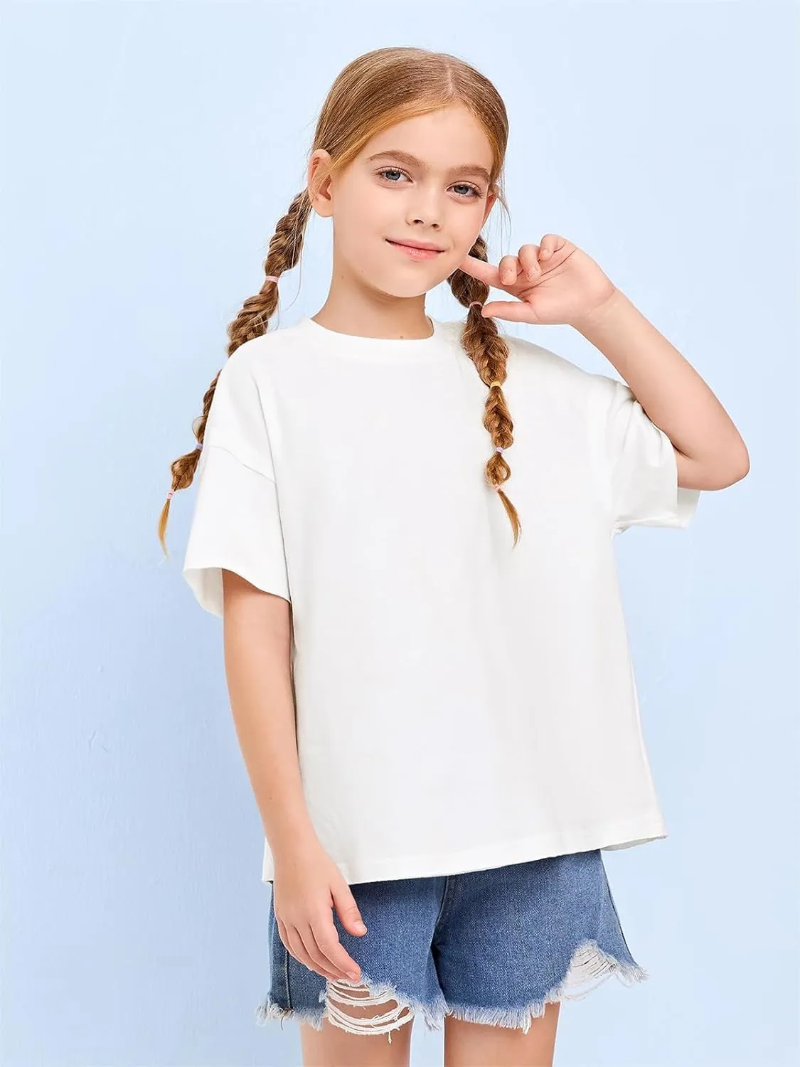 Girls Fashion Raw Hem Oversized T Shirts Summer Short Sleeve Tops Tees Shirt 5-14 Years