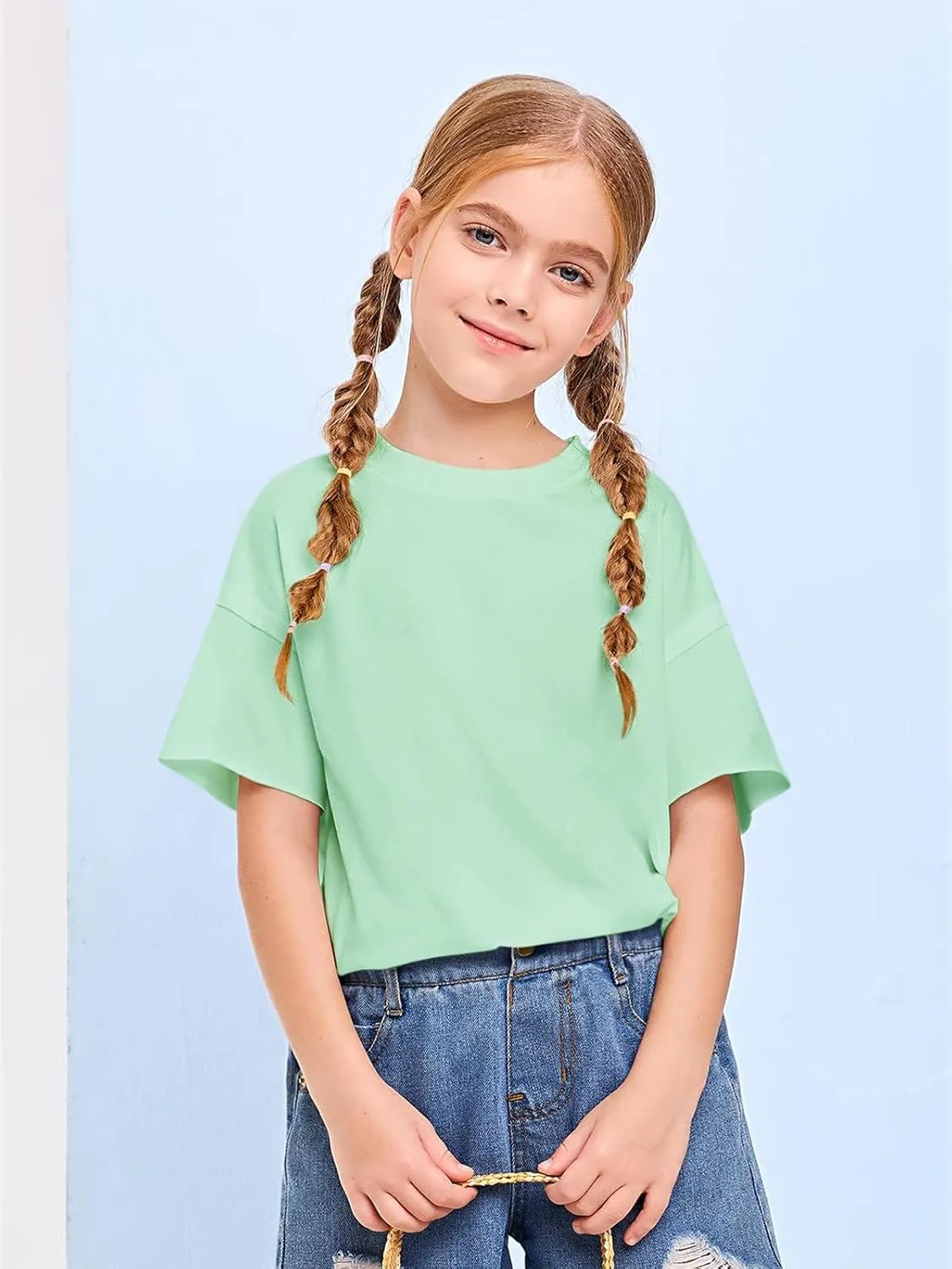 Girls Fashion Raw Hem Oversized T Shirts Summer Short Sleeve Tops Tees Shirt 5-14 Years