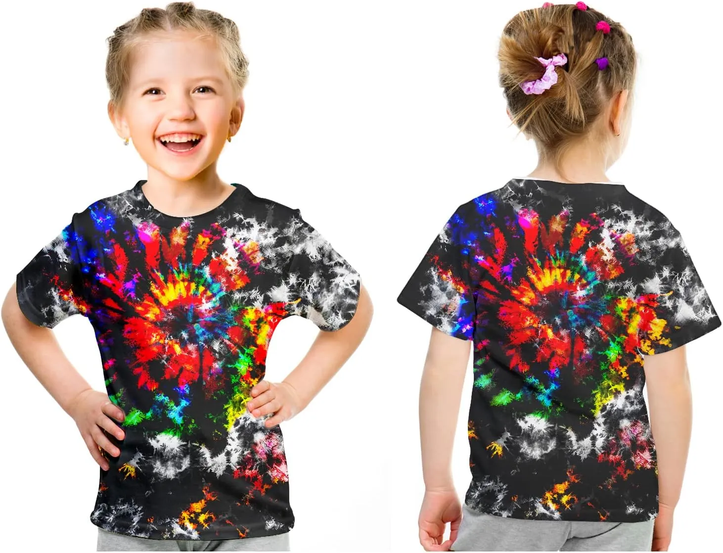 Kids Tie Dye Shirt 6-18 Years Children Hippies Senior Tie-Dye Tee Tshirt for Boys' Girls'