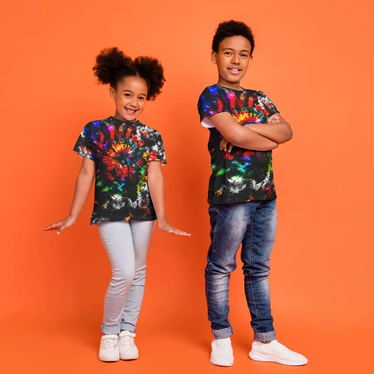 Kids Tie Dye Shirt 6-18 Years Children Hippies Senior Tie-Dye Tee Tshirt for Boys' Girls'