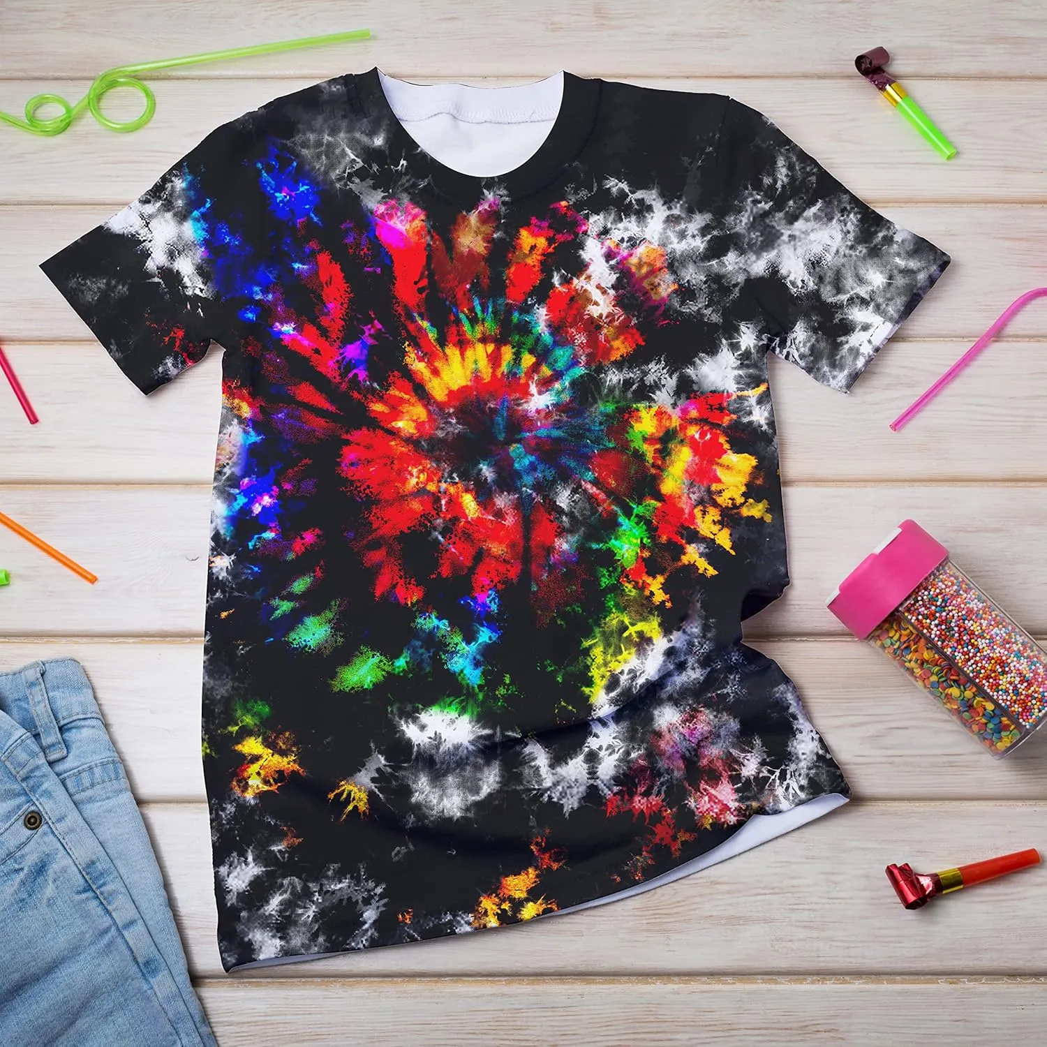 Kids Tie Dye Shirt 6-18 Years Children Hippies Senior Tie-Dye Tee Tshirt for Boys' Girls'