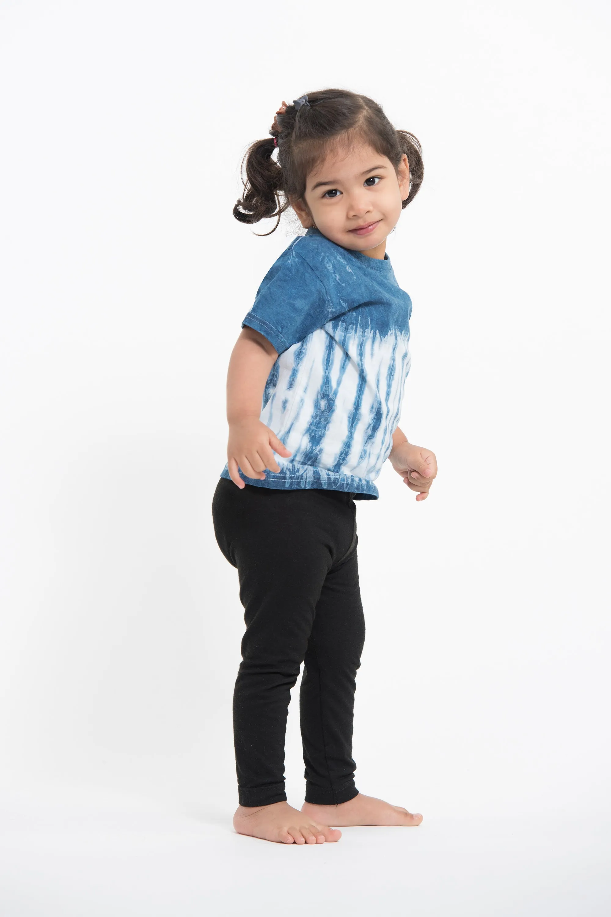 Kids Vertical Stripes Indigo Tie Dye T-Shirt