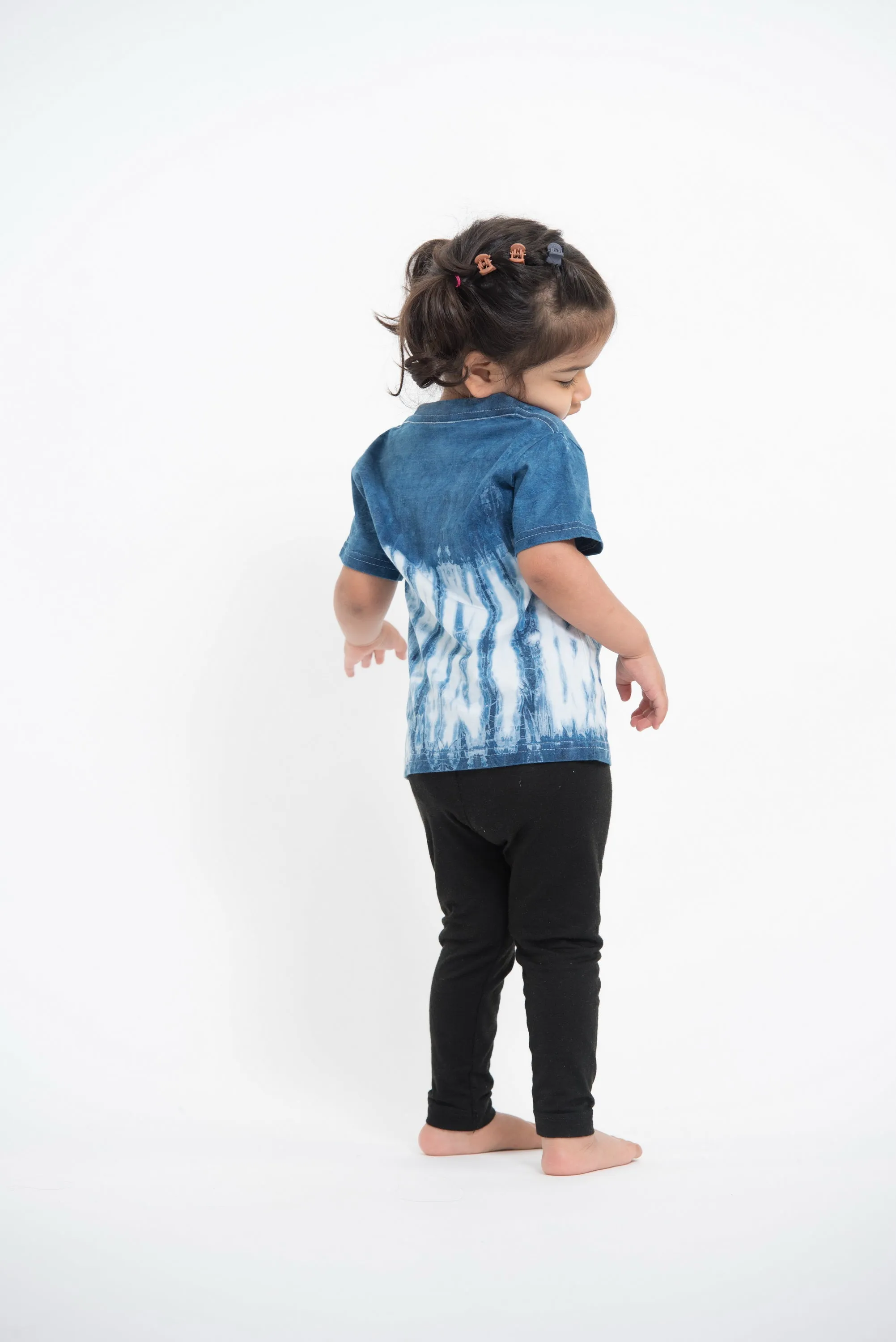 Kids Vertical Stripes Indigo Tie Dye T-Shirt