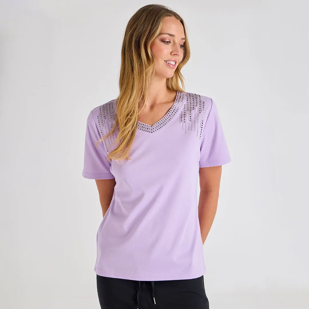Ladies Beaded Neck T-Shirt