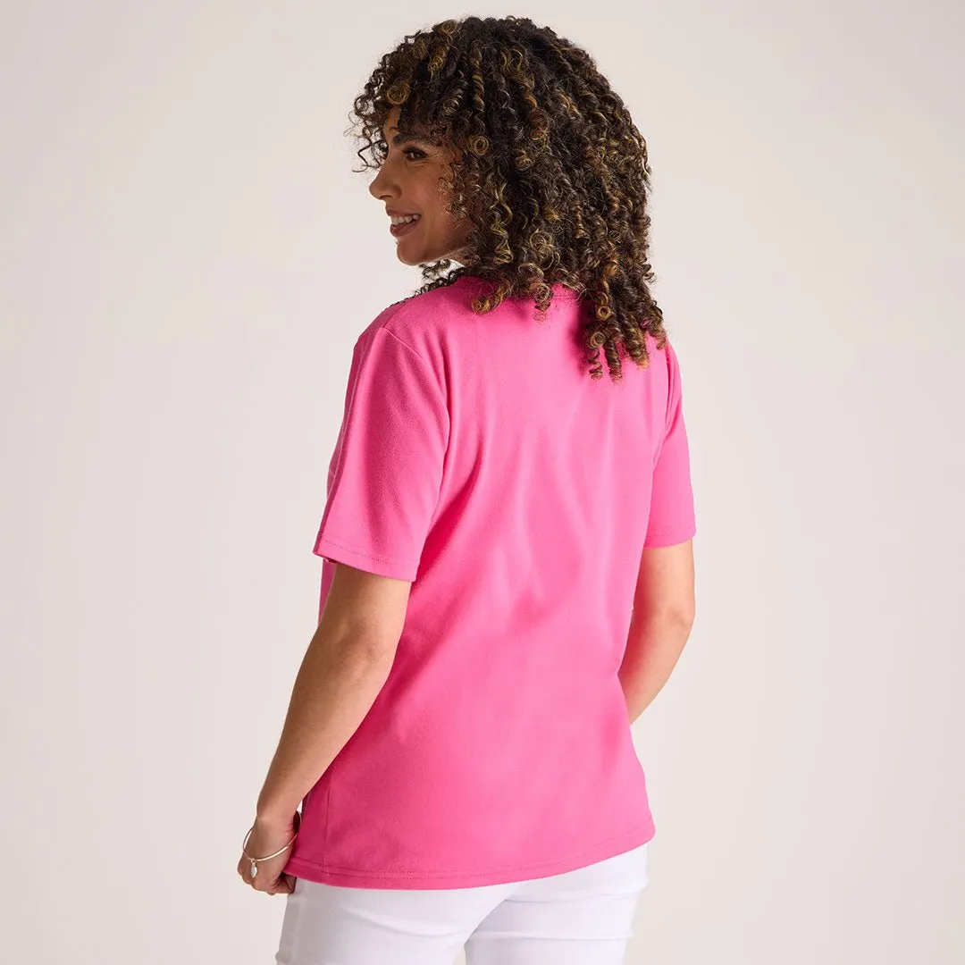 Ladies Beaded Neck T-Shirt