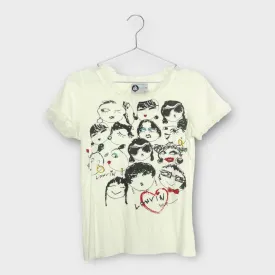Lanvin White Face Print Sheer Raw Hem Tee