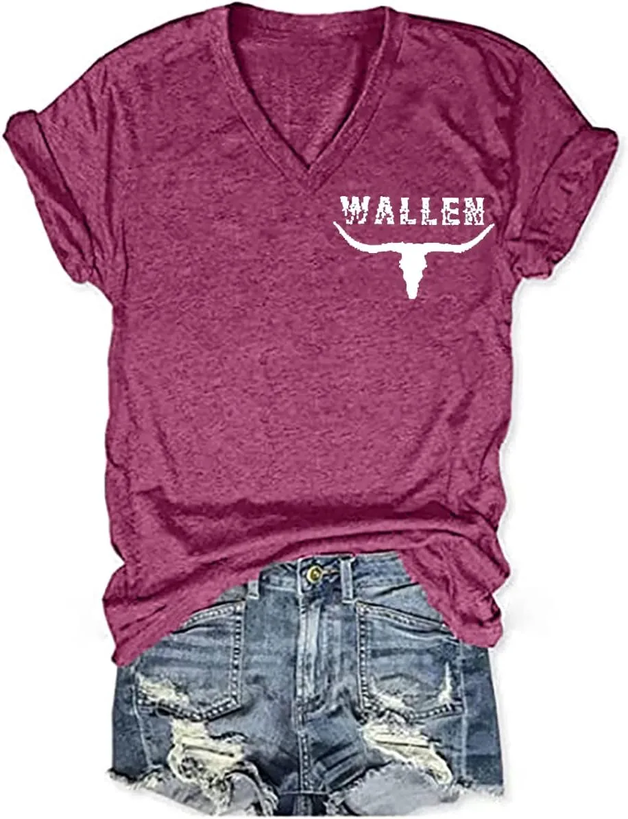 Last Night We Let The Liquor Talk Country Music Tshirt Women Letter Print V-Neck T Shirt Western Bull Skull Tee Tops