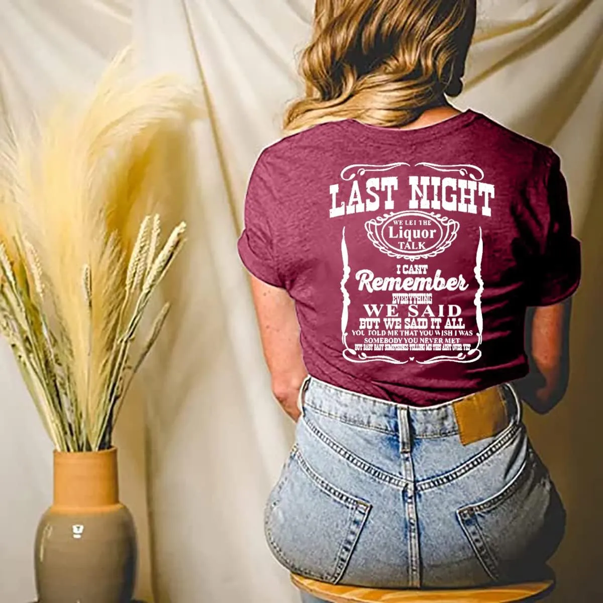 Last Night We Let The Liquor Talk Country Music Tshirt Women Letter Print V-Neck T Shirt Western Bull Skull Tee Tops