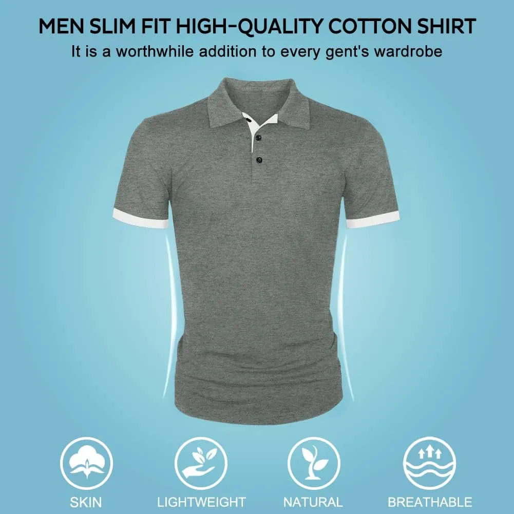 LOGEEYAR Men Polo Shirt Slim Fit Short Sleeve Cotton Golf Shirt Solid Performance Casual T-Shirts