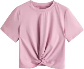 MakeMeChic Women's Summer Crop Top Solid Short Sleeve Twist Front Tee T-Shirt