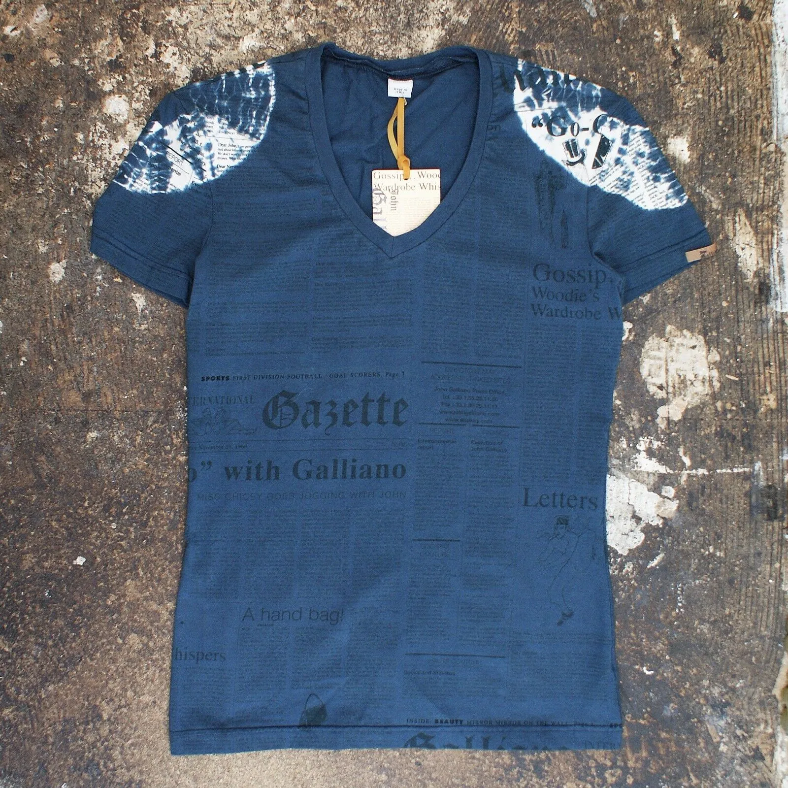 Newspaper Print V Neck T Shirt
