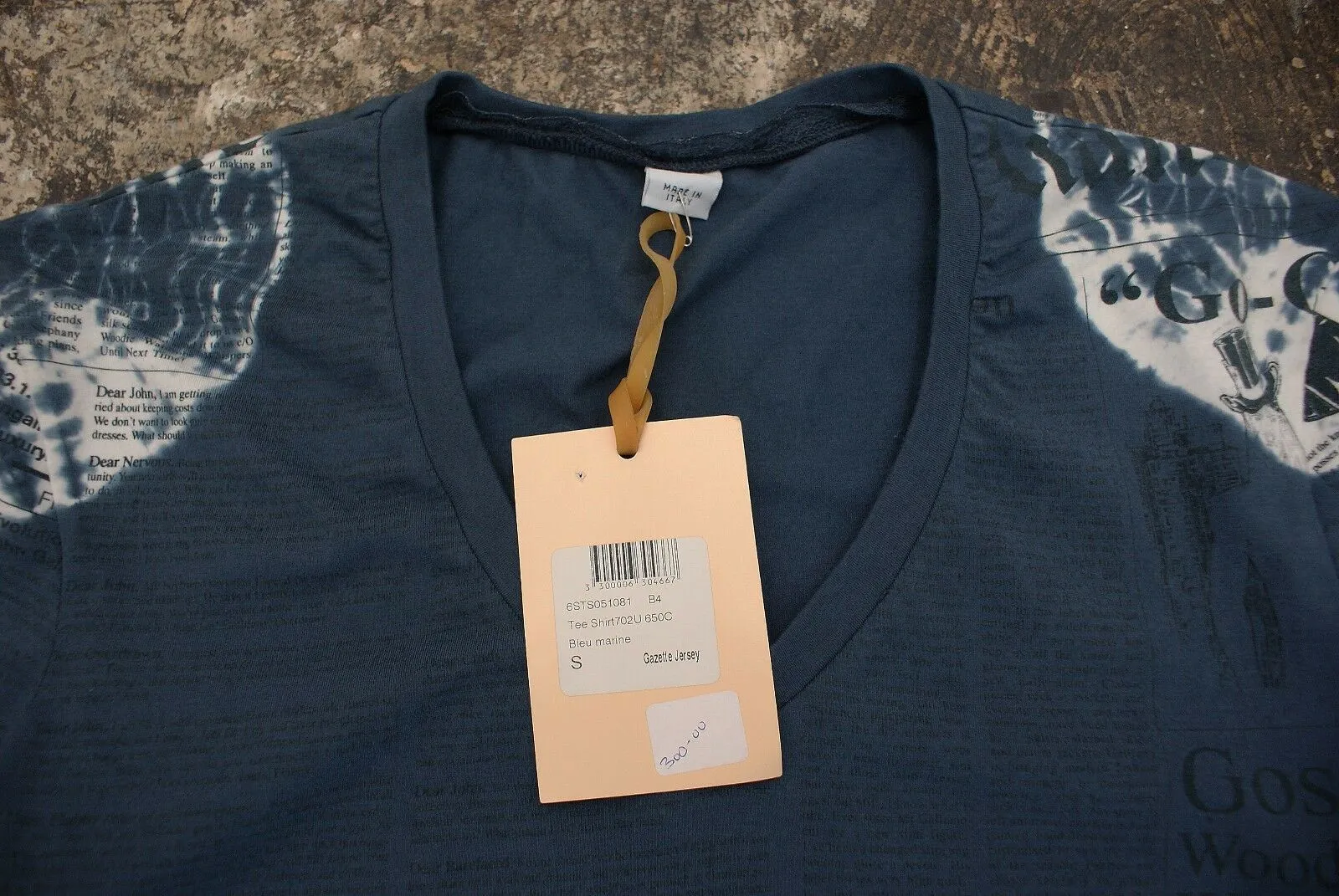 Newspaper Print V Neck T Shirt