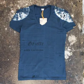 Newspaper Print V Neck T Shirt