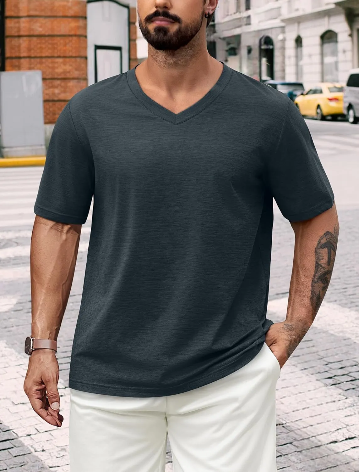 NIASHOT Mens T Shirts Short Sleeve Classic V Neck T-Shirt Casual Summer Basic Tee Shirt