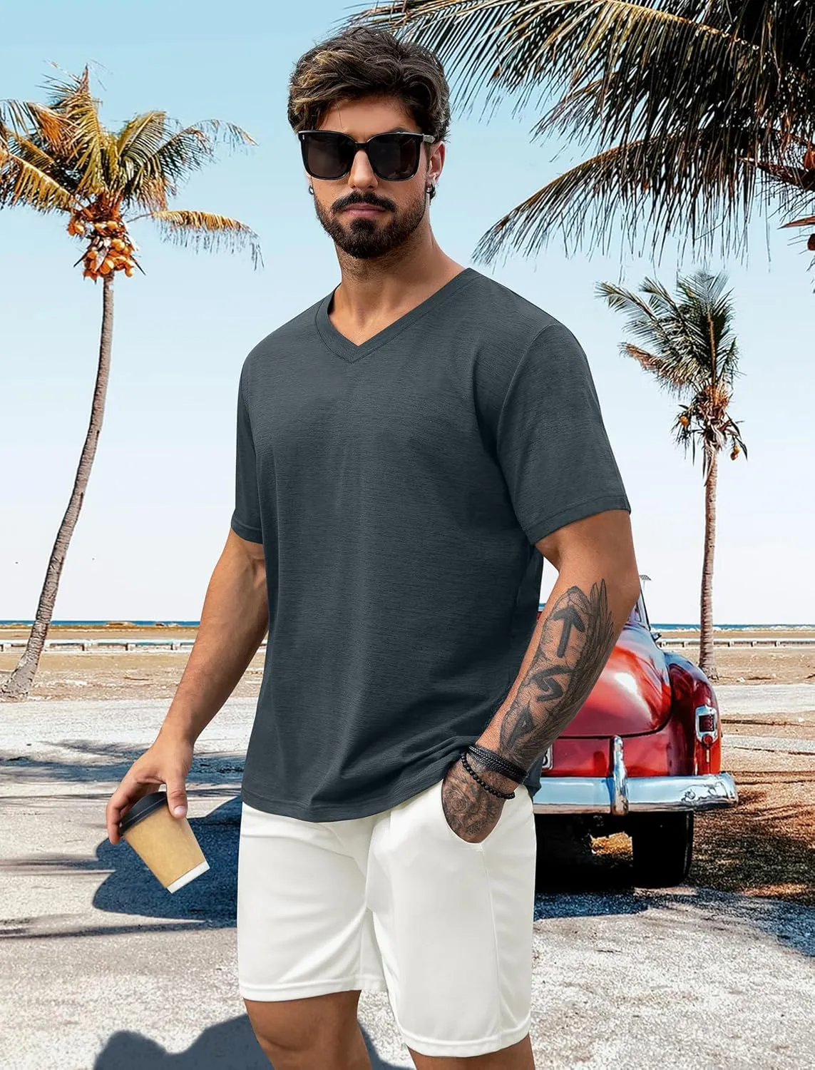 NIASHOT Mens T Shirts Short Sleeve Classic V Neck T-Shirt Casual Summer Basic Tee Shirt