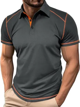Nuofengkudu Men's Polo Shirts Short Sleeve Slim Fit Tops Color Block Casual Golf T-Shirt