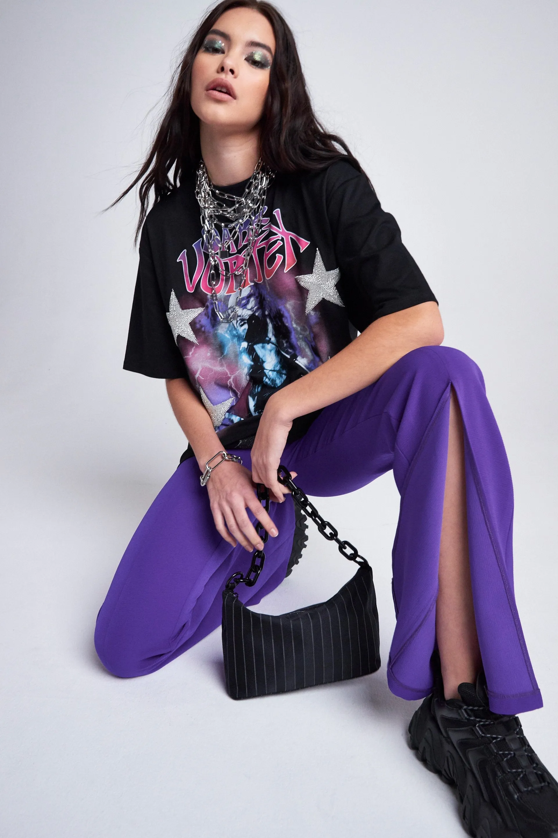 Oversized Rock Band T-shirt With Hand Beaded Star Detail