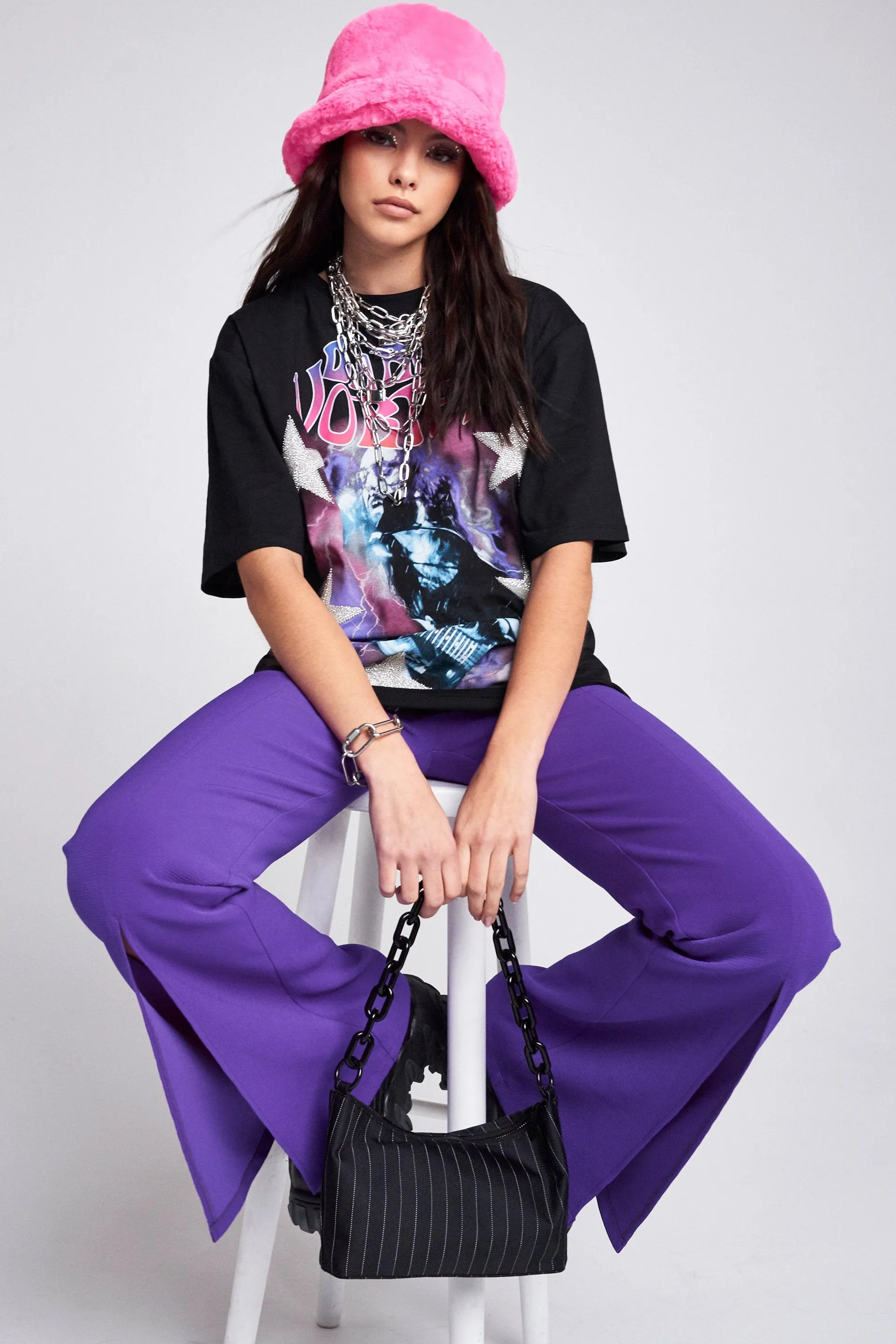 Oversized Rock Band T-shirt With Hand Beaded Star Detail