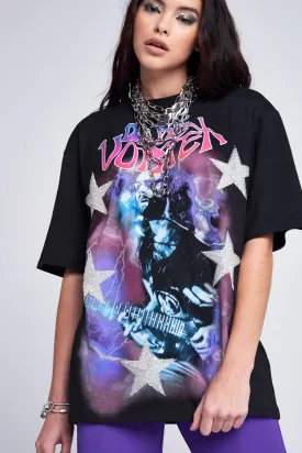 Oversized Rock Band T-shirt With Hand Beaded Star Detail