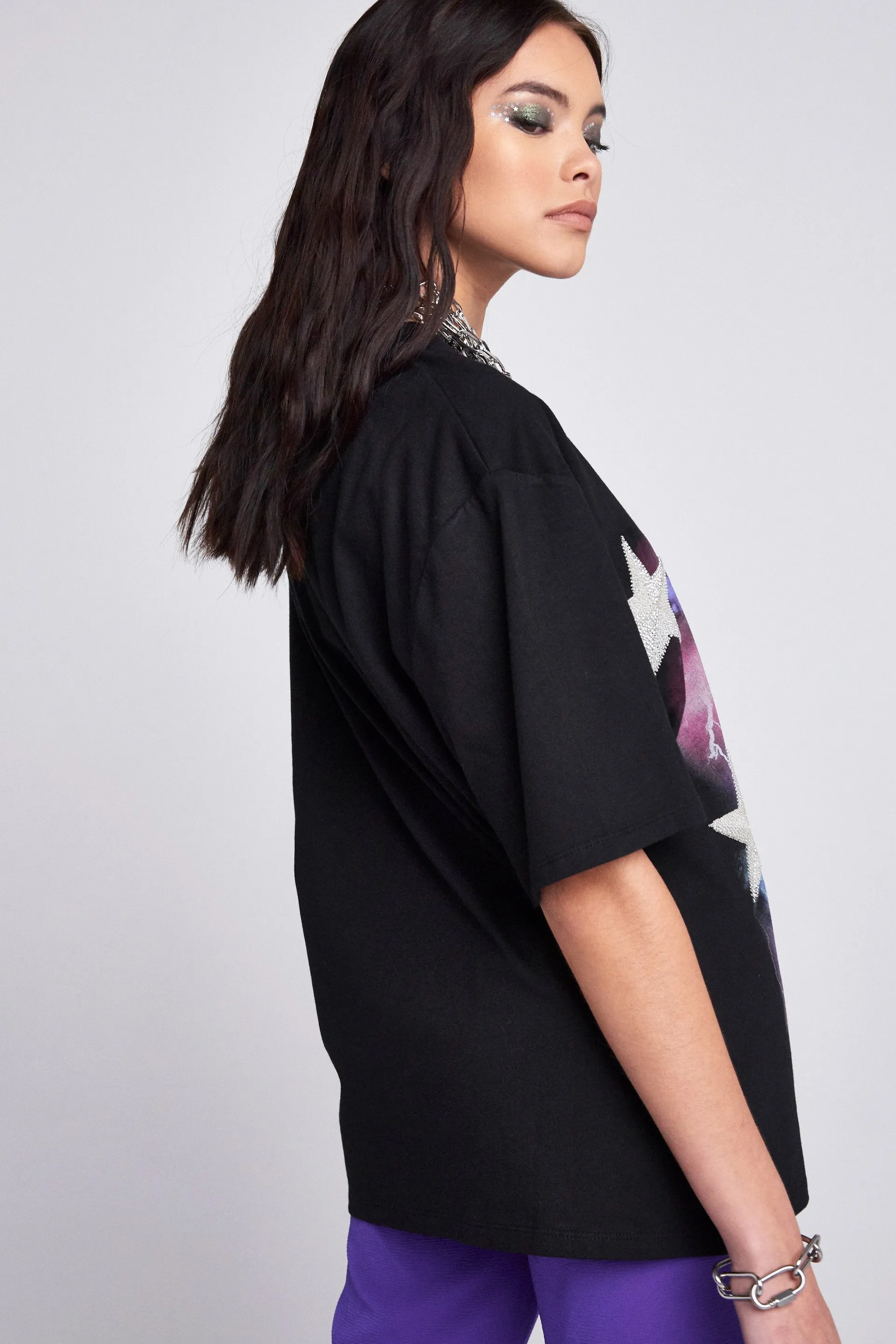 Oversized Rock Band T-shirt With Hand Beaded Star Detail