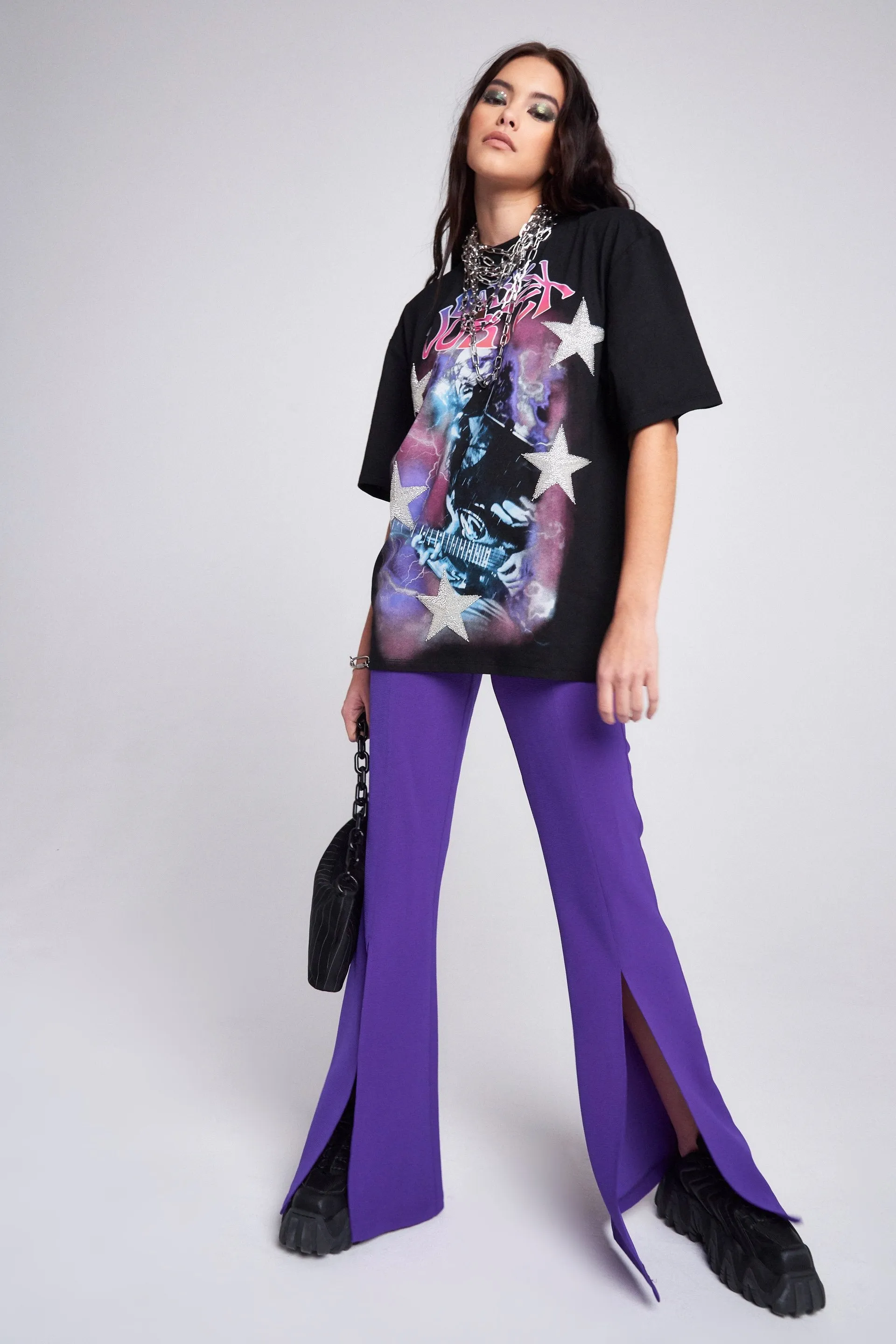 Oversized Rock Band T-shirt With Hand Beaded Star Detail