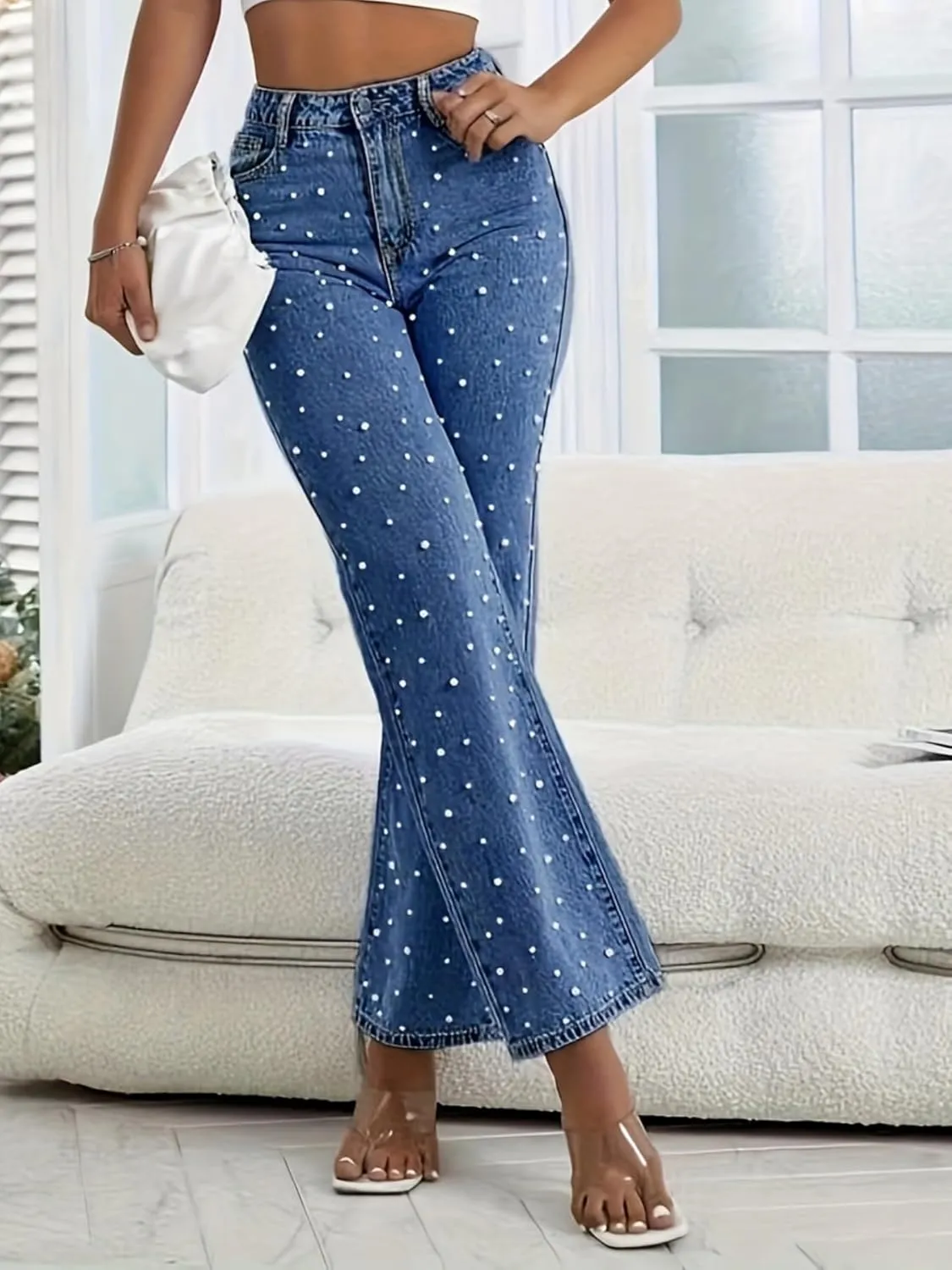 Pearl Jeans for Women Straight Leg High Waist Stretch Flare Bootcut Denim Pants