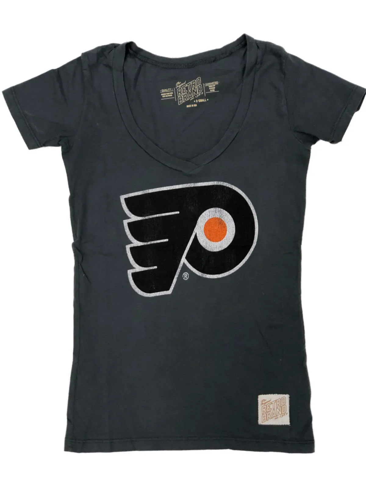 Philadelphia Flyers Retro Brand WOMEN Gray Cotton Short Sleeve V-Neck T-Shirt