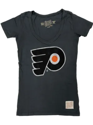 Philadelphia Flyers Retro Brand WOMEN Gray Cotton Short Sleeve V-Neck T-Shirt