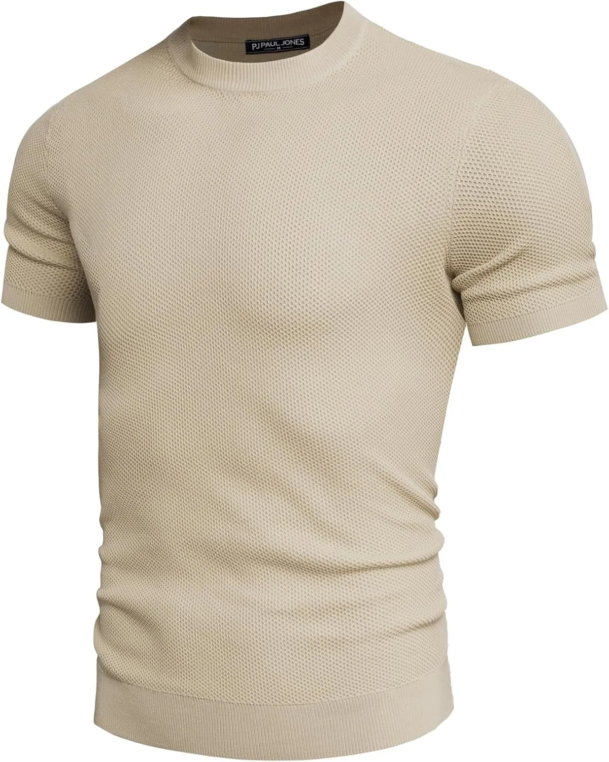 PJ PAUL JONES Men's T-Shirts Casual Knit Short Sleeve Crewneck Honeycomb Waffle Solid Knitted Pullover Tees