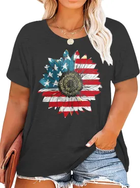 Plus Size American Flag Shirts Women Patriotic Shirts USA Flag Graphic T-Shirt 4th of July Tee Tops