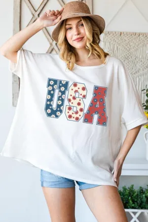 Round Neck Half Sleeve Floral USA T-Shirt