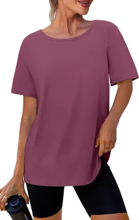 SAMPEEL Womens Workout Tops Oversized T Shirts Loose Fit Crewneck Short Sleeve Summer Sun Protection UPF 50 