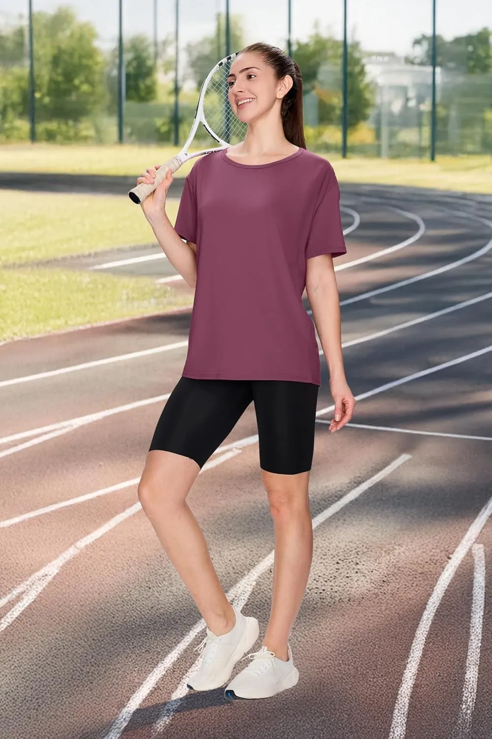 SAMPEEL Womens Workout Tops Oversized T Shirts Loose Fit Crewneck Short Sleeve Summer Sun Protection UPF 50 