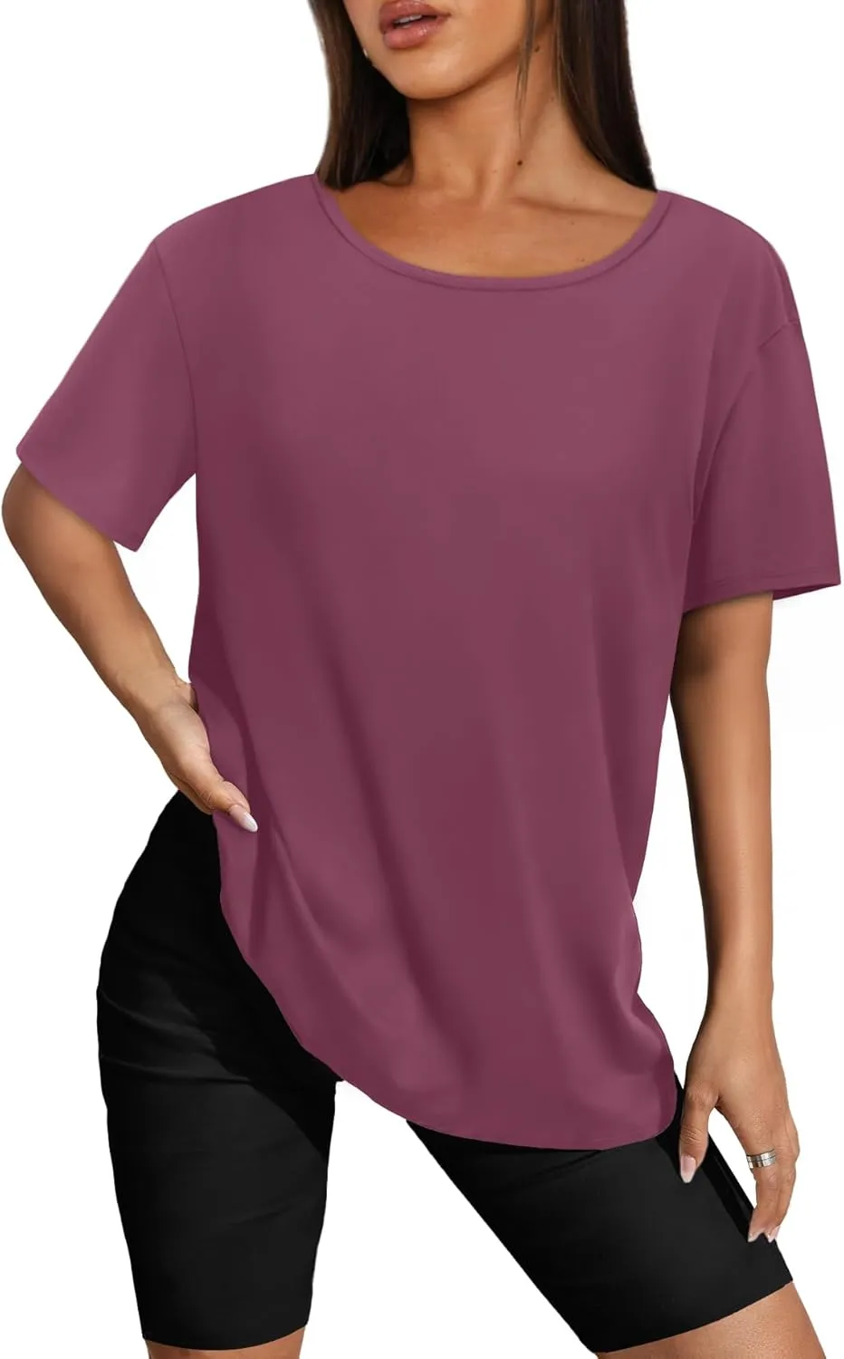 SAMPEEL Womens Workout Tops Oversized T Shirts Loose Fit Crewneck Short Sleeve Summer Sun Protection UPF 50 