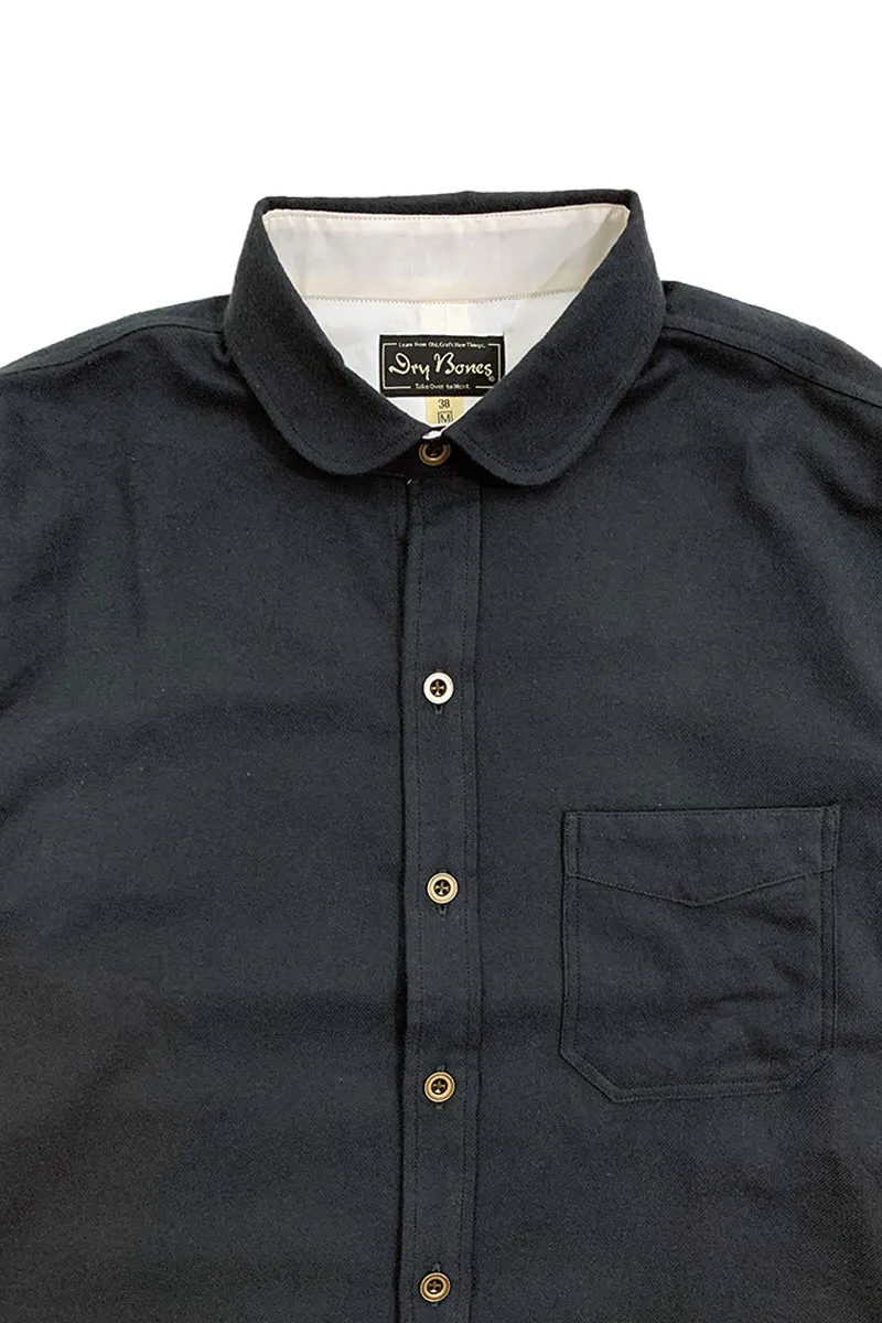 Solid Flannel Round Collar Work Shirt